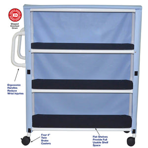 3 Shelf  Jumbo Linen Cart 4" Casters W/ Mesh Cover Color Royal Blue