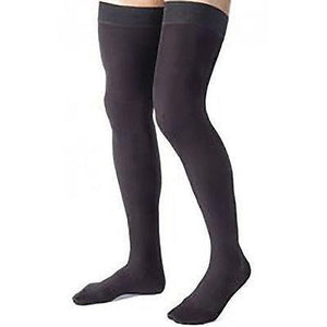 Compression Garment, Leg: 30-40 Mmhg Compression Rating Closed Toe Relief Thigh High Stockings, Black, Size M Reg Ea.