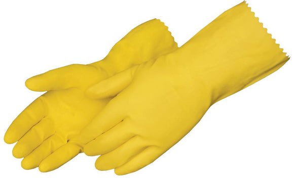 Glove, Yellow, Latex, Flock Lined, 12