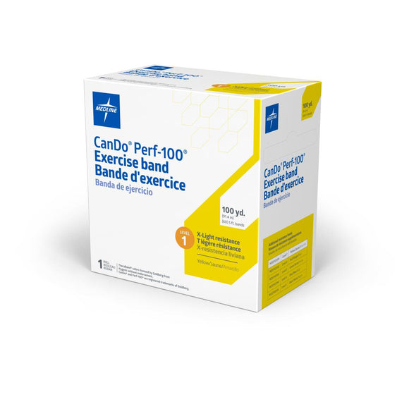 CanDo Perf 100 Latex Exercise Band, 100 yd. Perforated Roll, Level 1 X-Light, Yellow Ea.