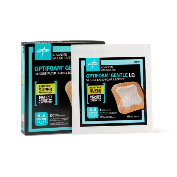 Optifoam Gentle Silicone-Faced Foam Dressing With Liquitrap Super Absorbent Core, 6