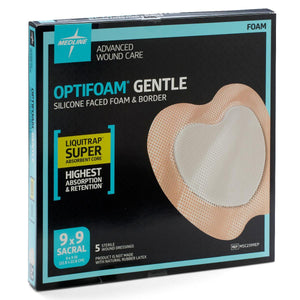 Optifoam Gentle Silicone-Faced Foam Dressing With Liquitrap Super Absorbent Core, 9" X 9", Sacrum 5/Bx