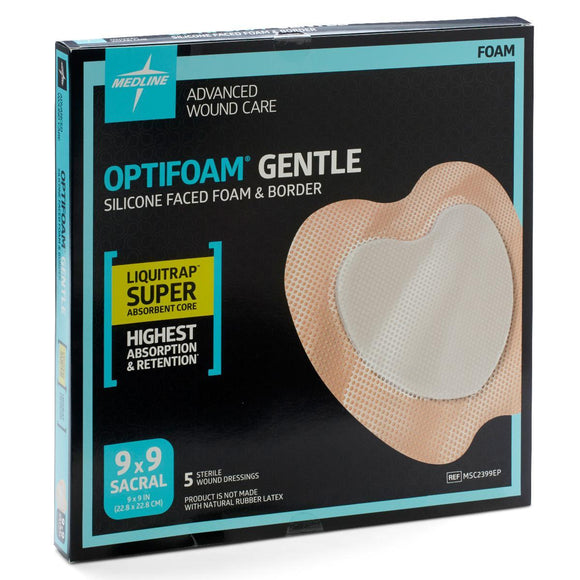 Optifoam Gentle Silicone-Faced Foam Dressing With Liquitrap Super Absorbent Core, 9