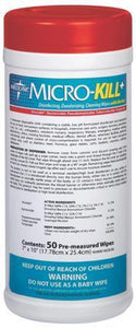 Wipes, Germicidal:  Micro-Kill+ Wipes With Alcohol, 7" X 10", 50/Tub 12/Cs