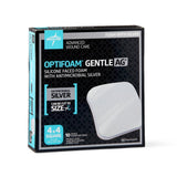 Dressings, Foam: Optifoam Gentle Silicone-Faced Foam Dressing With Antimicrobial Silver, 4" X 4", In Educational Packaging 10/Bx