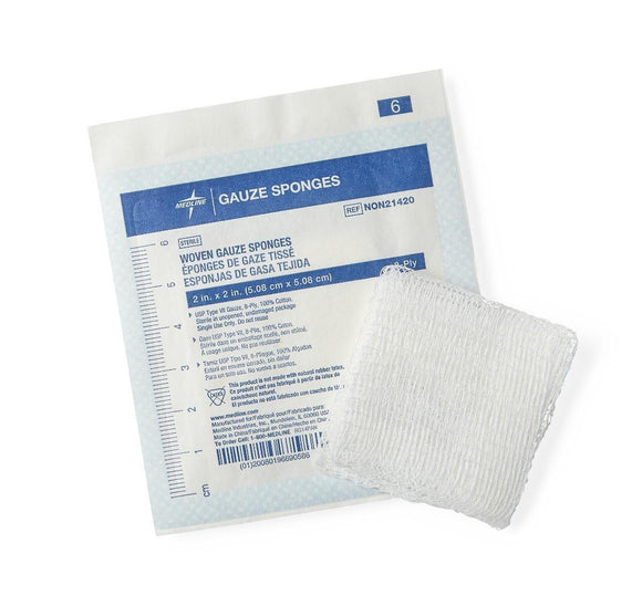 Gauze Sponge, Woven Sterile 2X2  8 Ply Lf 100/Bx