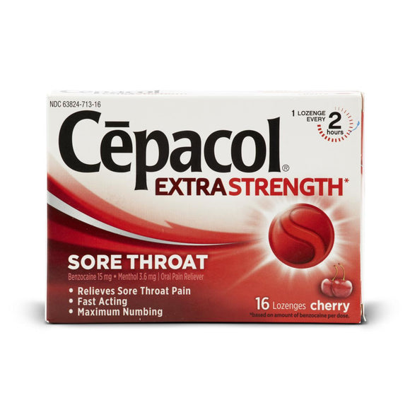 Throat Lozenges, Cepacol, Extra Strength, Cherry, 16/Box