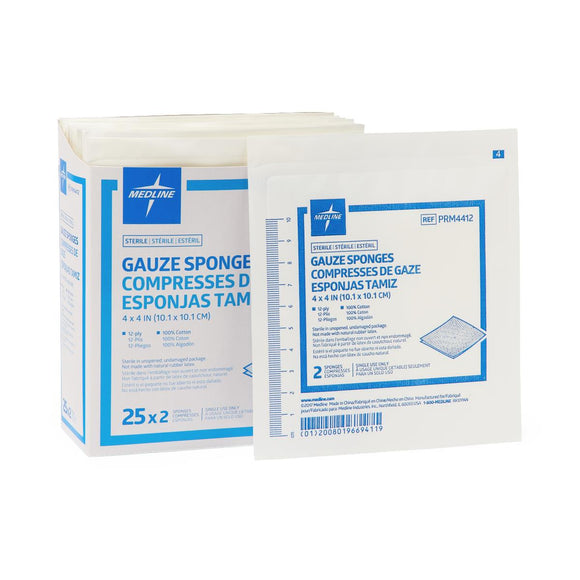 Gauze Sponge 4X4 12Ply Sterile 50/Bx